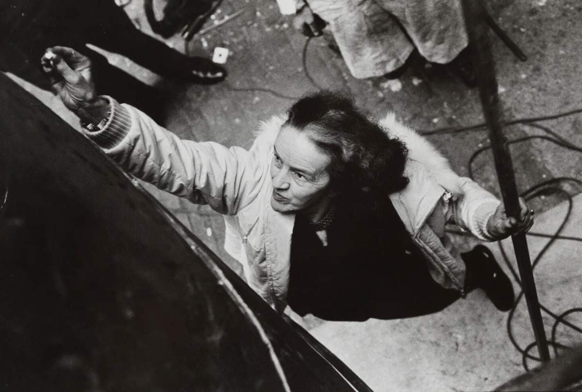 Barbara Hepworth working on her sculpture