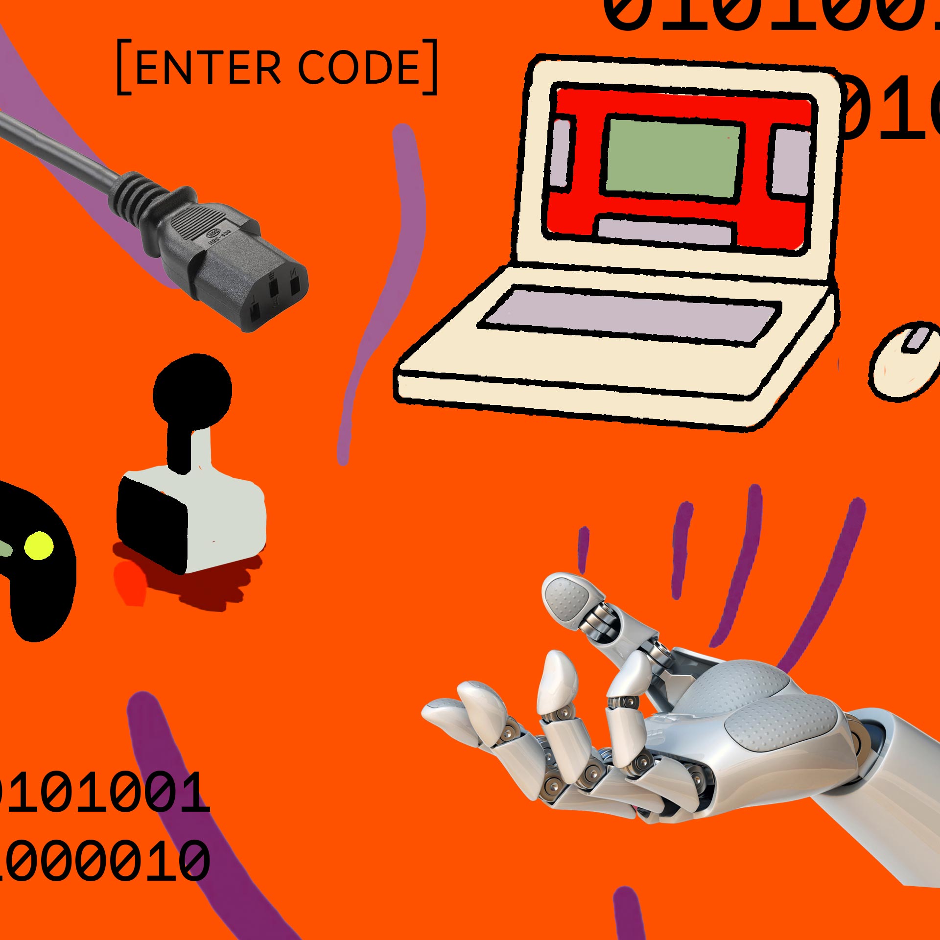 A computer, a robotic hand and some 0101010